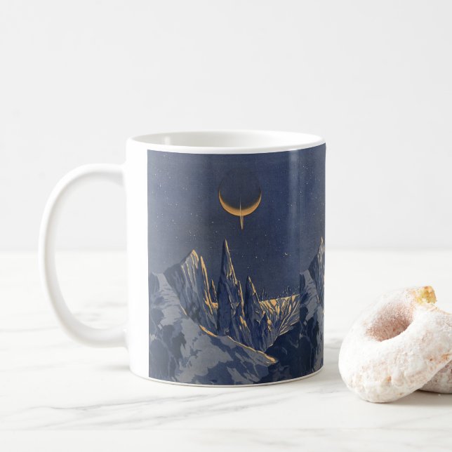 Vintage Science Fiction, Mondschneeplanet Tasse (Mit Donut)