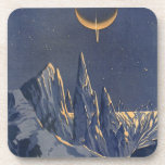 Vintage Science Fiction, Mondschneeplanet Untersetzer<br><div class="desc">Vintage Illustration futuristische Science Fiction Planeten und Weltraumbild. Ein 50er Retro-Sci-Fi-Comic Buch-Design mit einem fremden Planeten bedeckt mit Eis und Schnee in der Nacht mit einem Halbmond über den Bergen im Winter.</div>