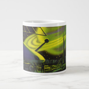 Vintage Science Fiction Neon Green Planet w Rings Jumbo-Tasse