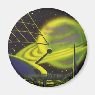 Vintage-Science-Fiction-Neon-Grün-Planet mit Ringe Magnet