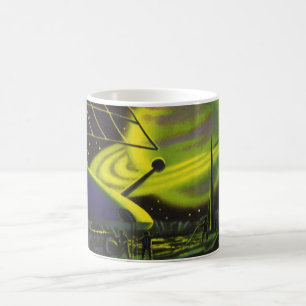 Vintage-Science-Fiction-Neon-Grün-Planet mit Ringe Tasse