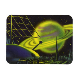 Vintage Science-Fiction Neon-Grüner Planet mit Rin Magnet