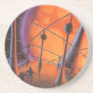 Vintage Science Fiction, Orangefarbene Sonne und A Sandstein Untersetzer