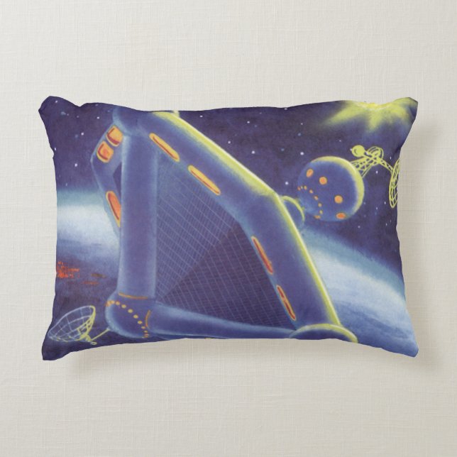 Vintage Science Fiction Orbit-Raumstation Dekokissen (Vorderseite)