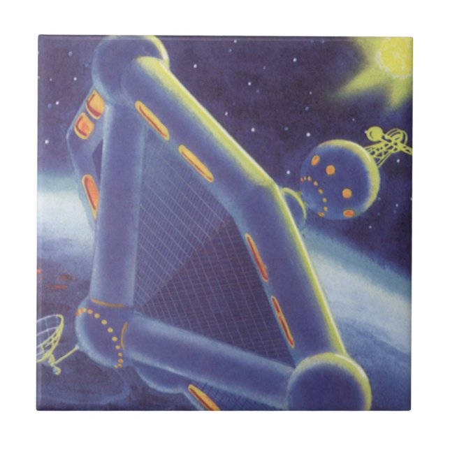 Vintage Science Fiction Orbit-Raumstation Fliese (Vorderseite)