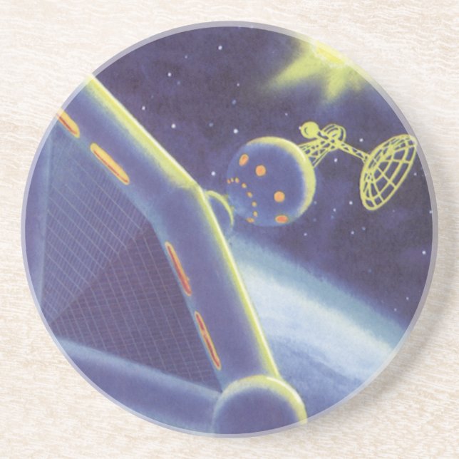 Vintage Science Fiction Orbit-Raumstation Sandstein Untersetzer (Vorne)