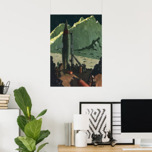 Vintage Science-Fiction, Rakete auf einem fremden Poster