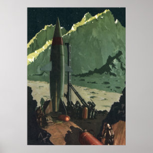 Vintage Science Fiction, Rakete auf fremdem Planet Poster