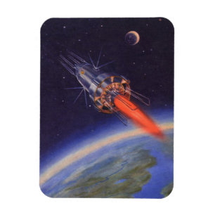 Vintage Science Fiction-Rakete im Weltraum über de Magnet