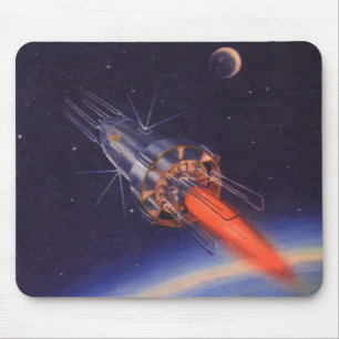 Vintage Science Fiction-Rakete im Weltraum über de Mousepad