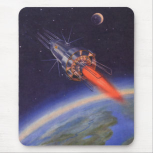 Vintage Science Fiction-Rakete im Weltraum über de Mousepad