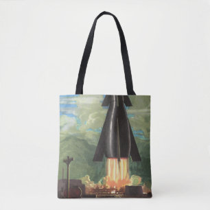 Vintage Science-Fiction, Rakete startet von der Er