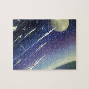 Vintage Science-Fiction-Raketen im Weltraum nach P Puzzle