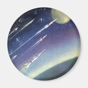Vintage-Science-Fiction-Raketen im Weltraum von Pl Magnet