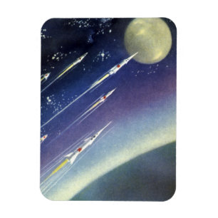 Vintage-Science-Fiction-Raketen im Weltraum von Pl Magnet