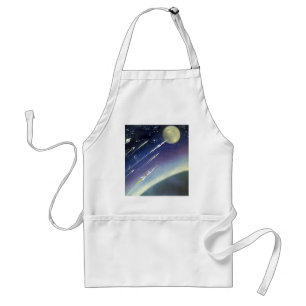 Vintage Science-Fiction-Raketen im Weltraum von Pl Schürze