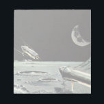 Vintage Science Fiction, Raketenschiff Notizblock<br><div class="desc">Vintage Illustration Weltraum und Planeten futuristische Science Fiction Bild. Reise- und Transportdesign mit Rocketschiffen,  die auf dem Mond starten und in Zukunft im Dunkeln Nachthimmel auf den Planeten Erde fliegen.</div>