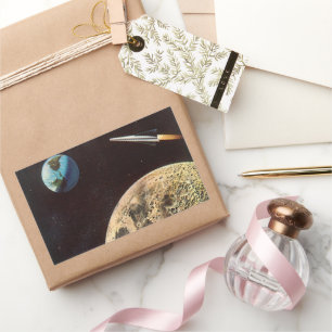 Vintage Science-Fiction, Raketenschiff über dem Mo Rechteckiger Aufkleber