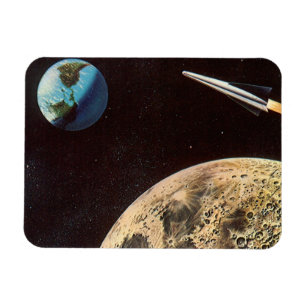 Vintage Science Fiction, Raketenschiff über den Mo Magnet