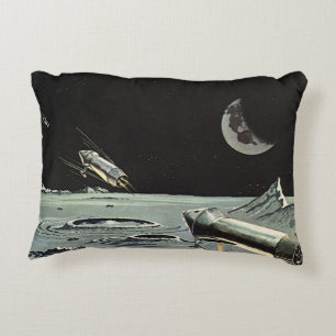 Vintage Science-Fiction, Raketenschiffe Mond Plane Dekokissen