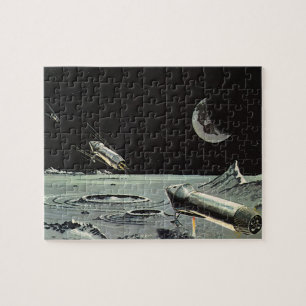 Vintage Science-Fiction, Raketenschiffe Mond Plane Puzzle