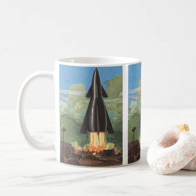 Vintage Science Fiction, Raketenstrahlen von der E Kaffeetasse (Mit Donut)