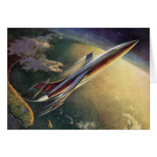Vintage-Science-Fiction-Raumschiff-Flugzeug-Erde