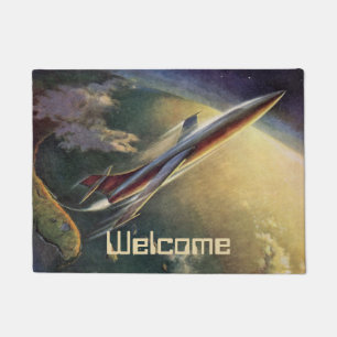 Vintage Science Fiction-Raumschiff-Flugzeug-Erde Fußmatte