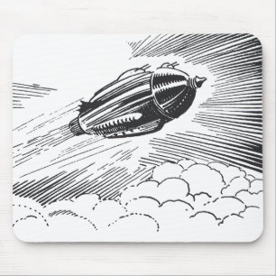 Vintage Science Fiction Raumschiff-Rakete in Wolke Mousepad
