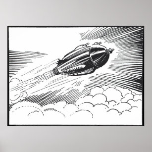 Vintage Science Fiction Raumschiff-Rakete in Wolke Poster