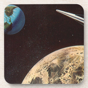 Vintage Science-Fiction, Raumschiff über dem Mond Getränkeuntersetzer
