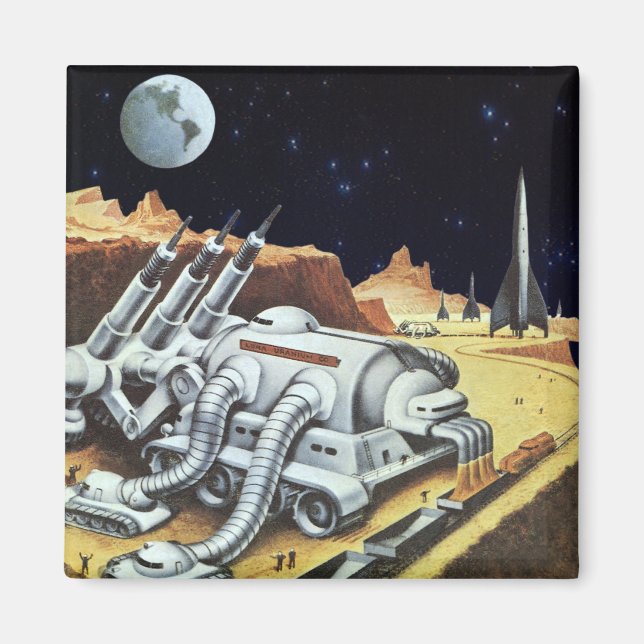 Vintage Science Fiction, Raumstation auf dem Mond Magnet (Vorne)
