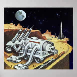 Vintage Science Fiction, Raumstation auf dem Mond Poster