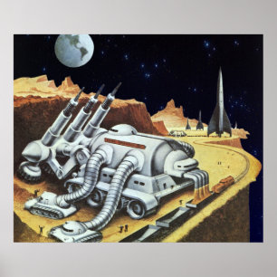 Vintage Science-Fiction, Raumstation auf dem Mond Poster