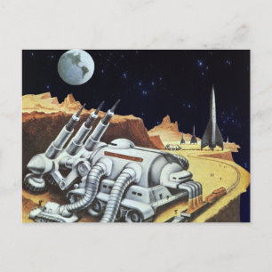 Vintage Science Fiction, Raumstation auf dem Mond Postkarte