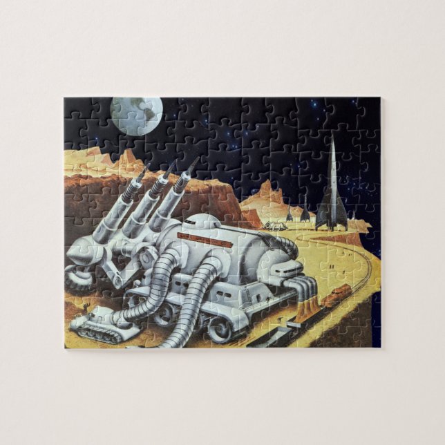 Vintage Science Fiction, Raumstation auf dem Mond Puzzle (Horizontal)