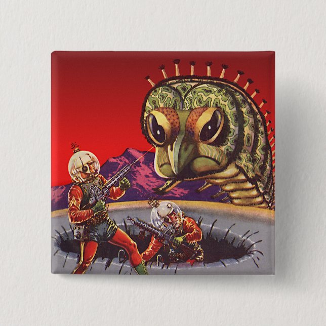 Vintage Science Fiction Rieseninsektenkrieg Button (Vorderseite)