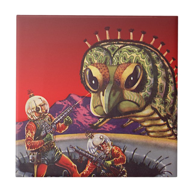 Vintage Science Fiction Rieseninsektenkrieg Fliese (Vorderseite)