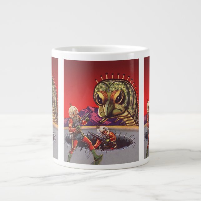 Vintage Science Fiction Rieseninsektenkrieg Jumbo-Tasse (Vorderseite)