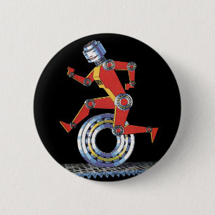 Vintage Science-Fiction-Roboter läuft mit Rad Button