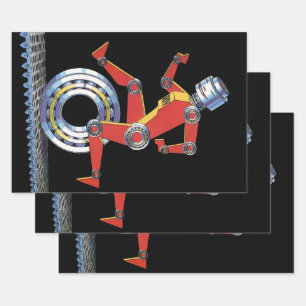 Vintage Science-Fiction-Roboter läuft mit Rad Geschenkpapier Set