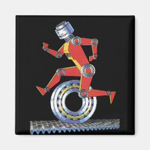 Vintage Science-Fiction-Roboter läuft mit Rad Magnet