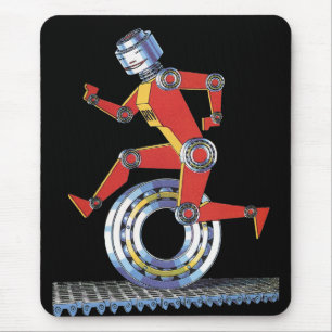 Vintage Science-Fiction-Roboter läuft mit Rad Mousepad