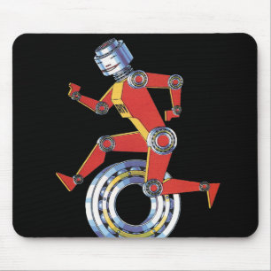 Vintage Science-Fiction-Roboter läuft mit Rad Mousepad