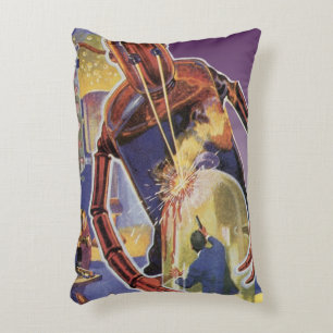 Vintage Science-Fiction-Roboter mit Laserstrahl-Au Dekokissen