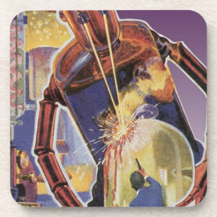 Vintage Science-Fiction-Roboter mit Laserstrahl-Au Untersetzer