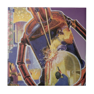 Vintage Science-Fiction-Roboter mit Laserstrahlaug Fliese