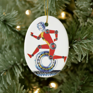 Vintage Science Fiction Roboter mit Rad Keramik Ornament