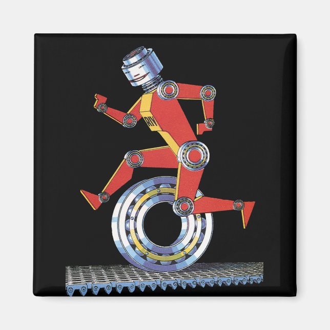 Vintage Science Fiction Roboter mit Rad Magnet (Vorne)