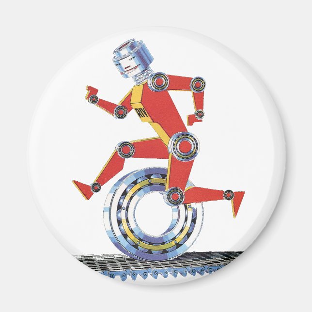 Vintage Science Fiction Roboter mit Rad Magnet (Vorne)